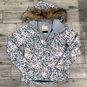 Roxy Patterned Snow Jacket with Faux Fur Hood